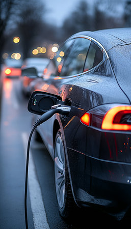 Electric Vehicle Charging on City Street Sustainable Transportation in Urban Environmentの素材
