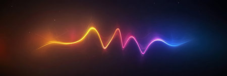 Abstract Glowing Line on a Dark Gradient Backdrop with Subtle Glow Effect and Copy Spaceの素材