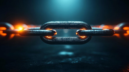 Heavy Metal Chain Close-up View of Interlocking Links With Dramatic Lighting, High Detailの素材