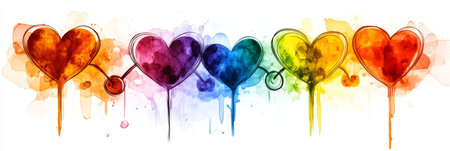 Watercolor Abstract Hearts, Symbolizing Healthcare and Love, Wellness Concept Design.の素材