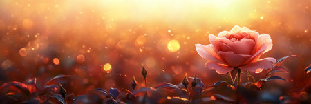 Single Pale Blush Rose in Golden Sunlight and Bokeh , Dreamy Garden Scene, Floral Romanceの素材