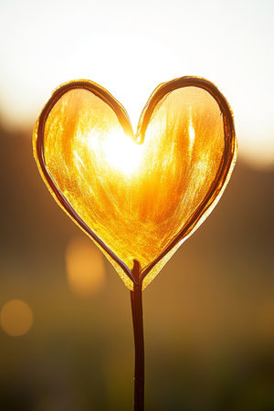 Golden Heart Bokeh Romantic Backdrop With Copy Space, Warm Light, Whimsical Summer Vibeの素材