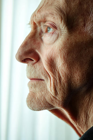 Time Etched A Portrait of a Senior Man Conveying Deep Emotion, Thought, and Life Experience.の素材