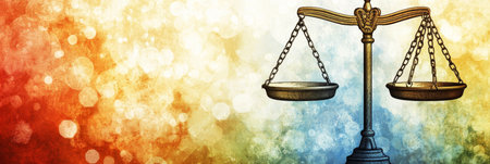 Law Firm Background, Golden Gradient Blending Together With Balanced Scale To Indicate Resolution.の素材