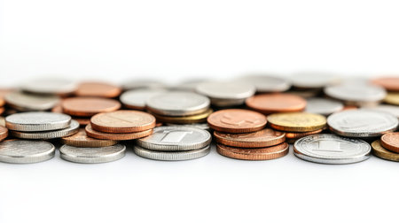 Assortment of Loose Change, Close-Up of Various Coins, Savings and Investment Conceptの素材