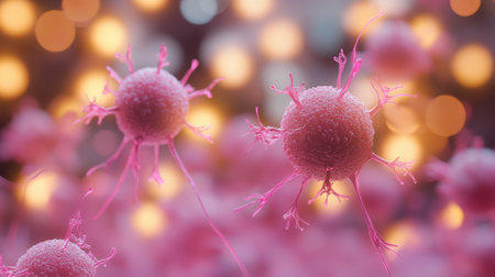 Microscopic View of Cancer Cell Structure, Malignant Tumor Growth, Medical 3D Render Illustrationの素材