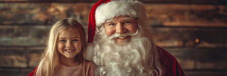 Little Girl Beams with Joy Next to Santa Claus, Sharing Christmas Magic, Beloved Holiday Traditionの素材