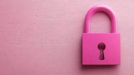 Pink padlock on a textured pink background, symbolizing security, privacy, and data protection.の素材