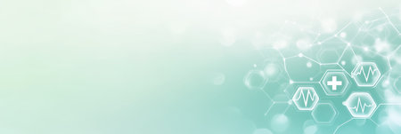Pastel Green Abstract Healthcare Background with Medical Symbols for Wellness and Health Themes.の素材