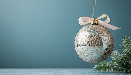 Elegant christmas ornament with luxurious ribbon and bow on a clean background for holiday decorの素材