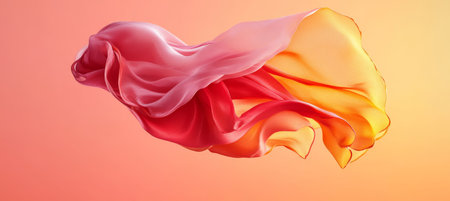 Flowing, Vibrant Red, Gold, and Pink Intertwined Abstract Ribbon. Dynamic Movement with Spaceの素材