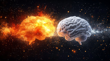 Left And Right Human Brain, Creative And Logical Thinking, Social And Business Mindset, Digital Artの素材