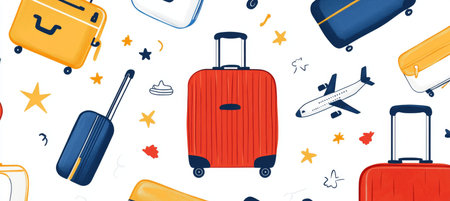 Colorful Suitcases And Luggage Baggage On Vacations Tourism Adventures seamless Designsの素材