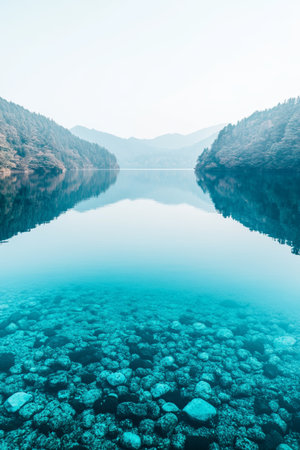 Crystal Clear Autumn Tranquility Breathtaking Lake Reflections, Mountain Scenery, Tranquil Nature.の素材