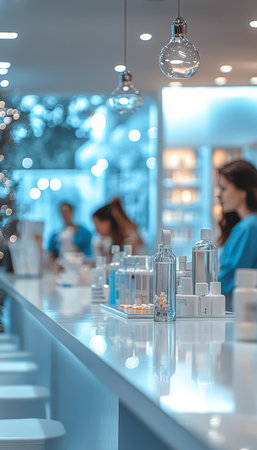 Pharmacy Counter, Nurses Preparing Medications, Softly Blurred Background, Healthcare and Medicineの素材