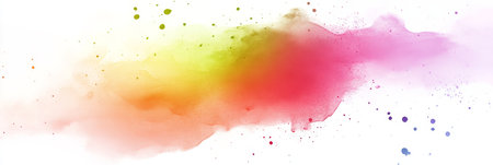 Vibrant Multicolored Watercolor Wash on White Background with Ample Text Space, Colorful Splashesの素材
