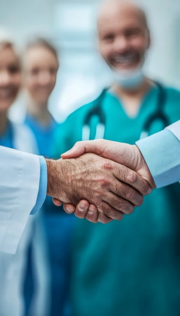 Healthcare Partnership, Doctor and Patient Shaking Hands, Medical Trust and Collaborationの素材