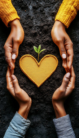 Heart of Gold, Environmental Conservation, Holding a Heart Shape with Sprout, Sustainabilityの素材