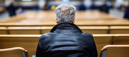 Senior Citizen s Back, Empty, Loneliness Isolation Concept., Public Seating Venue Separation Theme,の素材