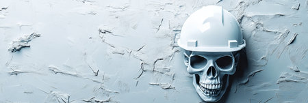 Construction Site Hazard Concept, Construction Worker Skull with Hard Hat, Abstract Backgroundの素材