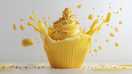 Yellow Cupcake Splash, Dessert, Sweet Treat, Baking, Food Photography, Isolated on Whiteの素材