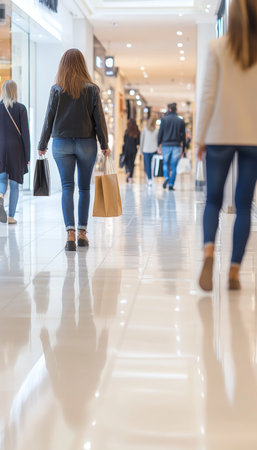 Shopping Mall Crowd Motion Blur, Retail Therapy Consumerism Background, Polished Floorの素材