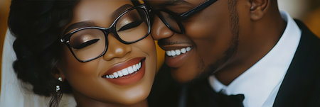 Close-Up, Intimate Portrait of a Newlywed Couple in Love, Perfect for Wedding and Romance Contentの素材