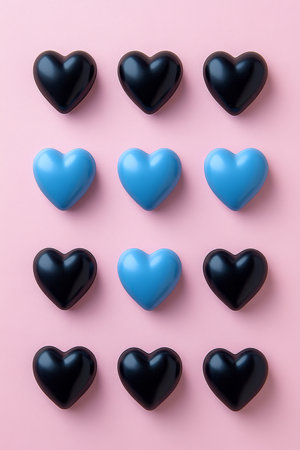 Black And Blue Hearts Pattern On Pink Background, Love And Romantic Concept Design,..の素材