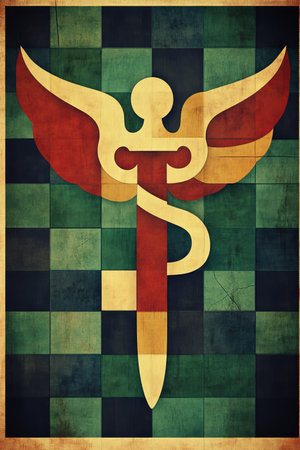 Vintage Medical Symbol on Green Checkered Background, Healthcare and Medicine Conceptの素材
