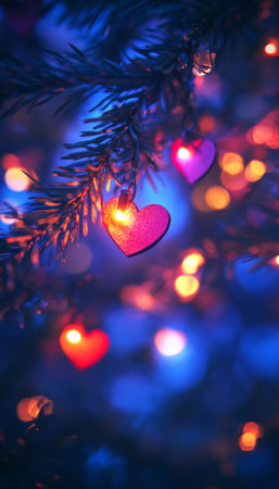 Festive Bokeh Background with Romantic Red and Pink Hearts for Valentine s Day or Christmasの素材