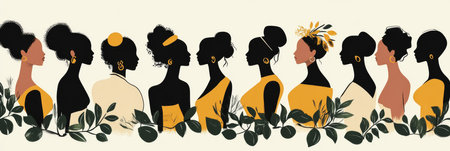 Diverse Group of Fashionable Women Silhouettes, Highlighting Diversity in Beauty and Style Trends.の素材