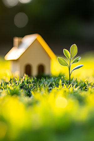 New Home, New Beginnings Miniature House Model Symbolizing Homeownership, Growth, and Investmentの素材