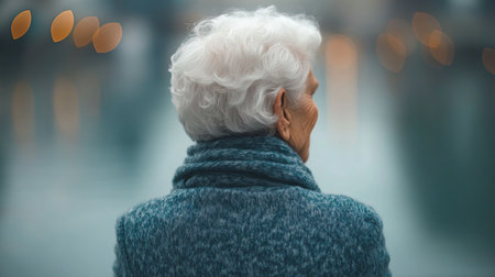Contemplative Woman in Winter A Portrait of Aging Gracefully, Solitude, and Urban Tranquilityの素材
