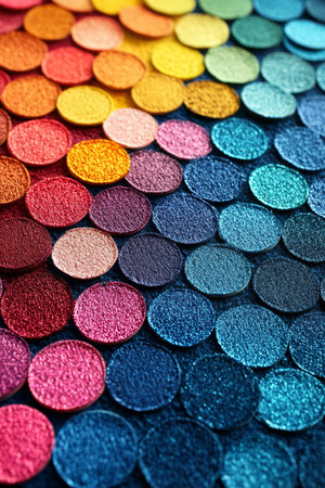 Vivid Colorful Palette, Sparkling Rainbow Gradient of Glitter Circles, Abstract Cosmetic Backgroundの素材