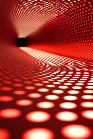 Red Tunnel of Textured Polka Dot Pattern With Center Focus for Design, Advertising Backgroundの素材