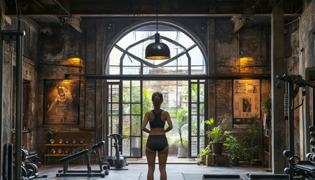 Fit Woman. Ready To Lead Group, Exercise, Fitness Center With Gym Equipment In Industrial Building.の素材