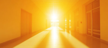 Illuminated Hallway with Bright Light Background Hope, Optimism, Abstract, Healthcareの素材