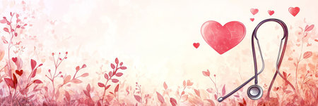 Healthcare Background, Abstract Stethoscopes And Hearts, Pastel Colors, Vivid Design Elementsの素材