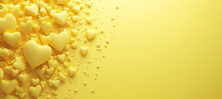 Buttercup Yellow Background With Scattered Heart Confetti Texture Pattern Lovely Romantic Design.の素材