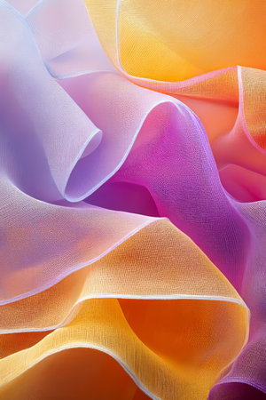 Abstract Background, Flowing Colorful Fabric Texture in Vibrant Rainbow Hues, Smooth Silk Materialの素材