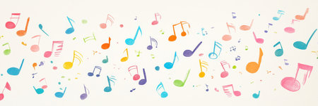 Colorful Music Notes Pattern On White Background Entertainment, Melody, And Arts Conceptの素材