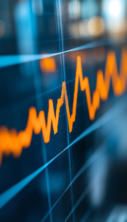Financial Market Growth, Abstract Graph with Orange Line Chart, Business and Investment Backgroundの素材