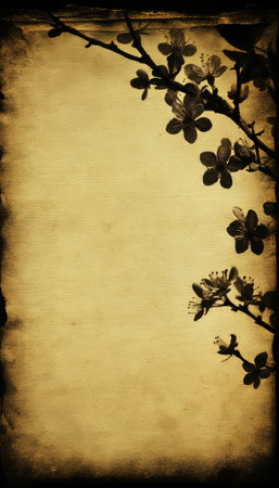 Sepia Toned Background With Delicate Floral Design, Vintage Paper Texture, Antique Style Backdropの素材