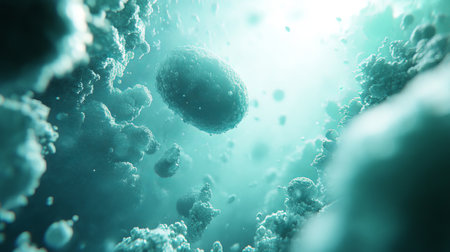 Abstract Background Of Tranquil Turquoise Water With Floating Matte Bubbles, 3D Renderの素材