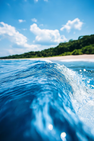 Crystal Clear Breaking Ocean Wave Summer Seascape, Turquoise Blue Water, Scenic Nature Backgroundの素材