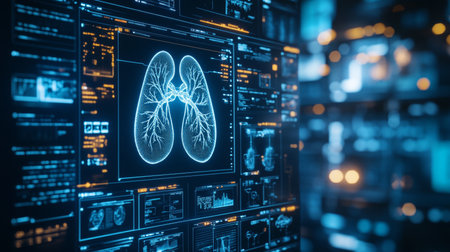 Digital Interface with Holographic Lungs, Respiratory System Analysis, Medical Technologyの素材