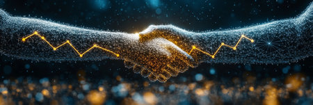 Digital Handshake with Glowing Graph Represents Financial Technology Investment Collaborationの素材