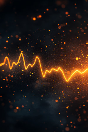 Glowing ECG Heartbeat Line on Dark Gradient Background with Subtle Glow Effect, Copy Space.の素材