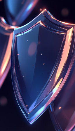 Blue Protection Shields, Cybersecurity, Abstract Insurance Background, Digital Safety Concept.の素材