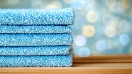 Close up of dusting cloth texture on wooden shelf with blurred home interior backgroundの素材